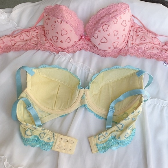 Japanese Peach John heart shape embroidery bra JP-D70 yellow and pink - Picture 6 of 7